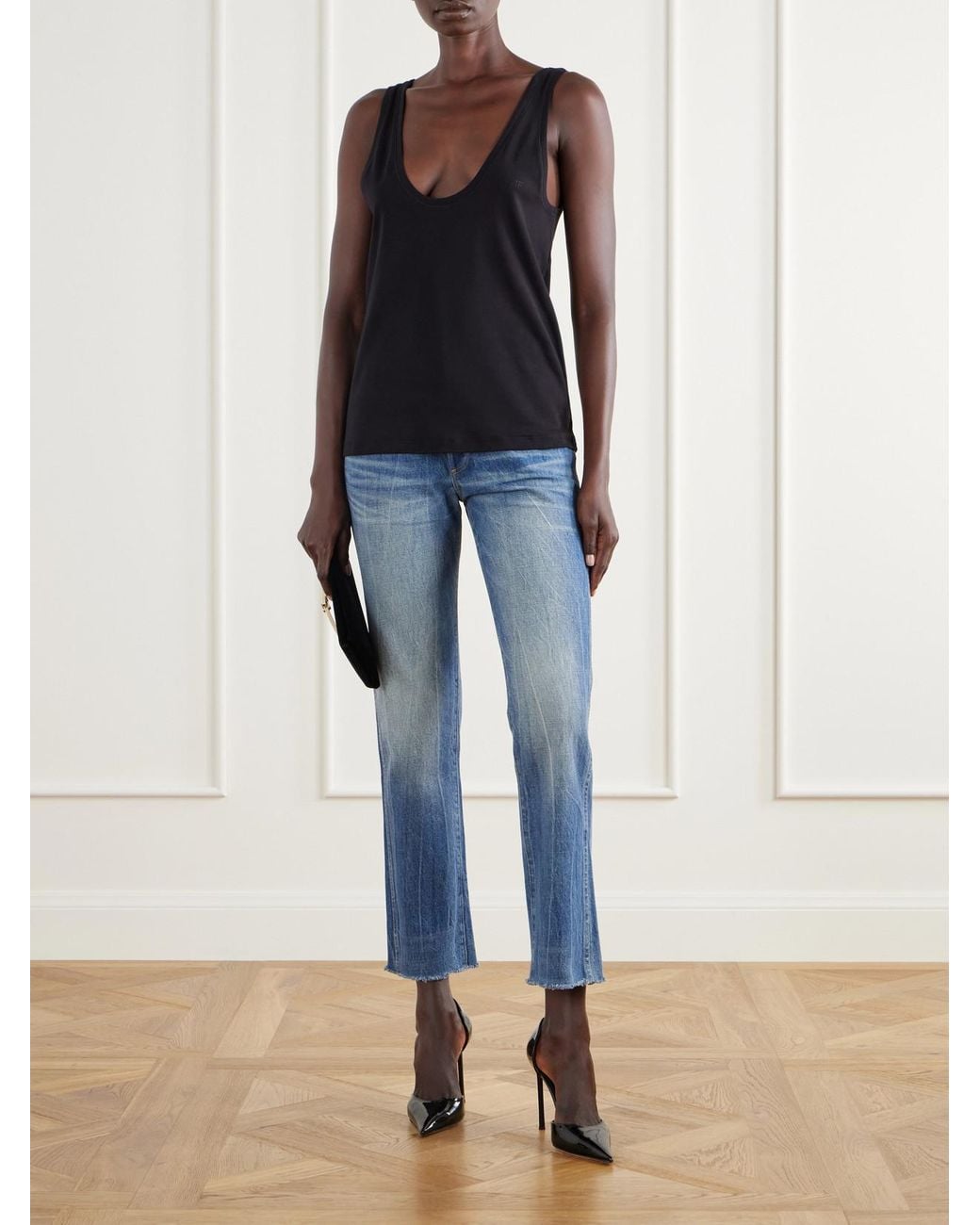 Tom Ford Black Ribbed Stretch-Cotton Jersey Tank