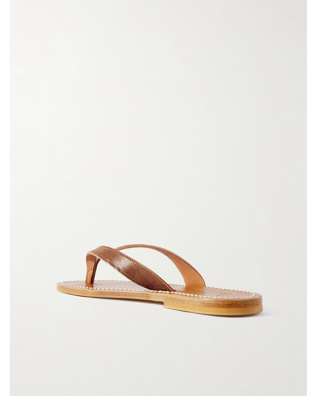 K. Jacques Brown Torino Lizard-Effect Leather Sandals