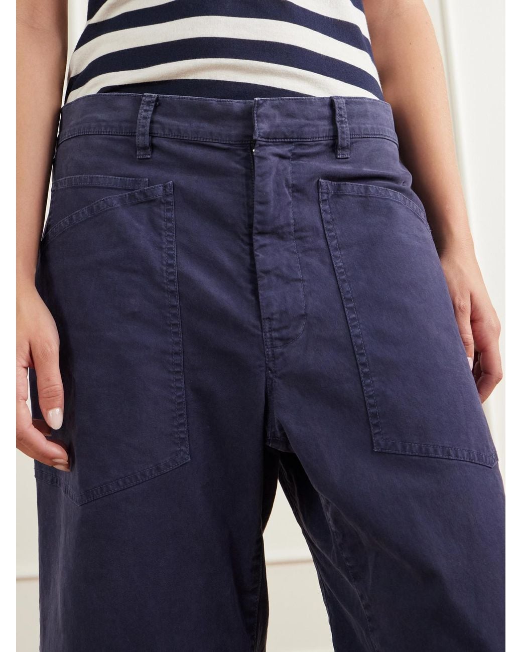 Nili Lotan Blue Shon Cotton-Blend Twill Barrel-Leg Pants