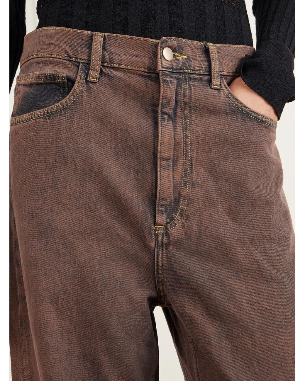 Sanderlak Brown Faded Mid-Rise Wide-Leg Jeans