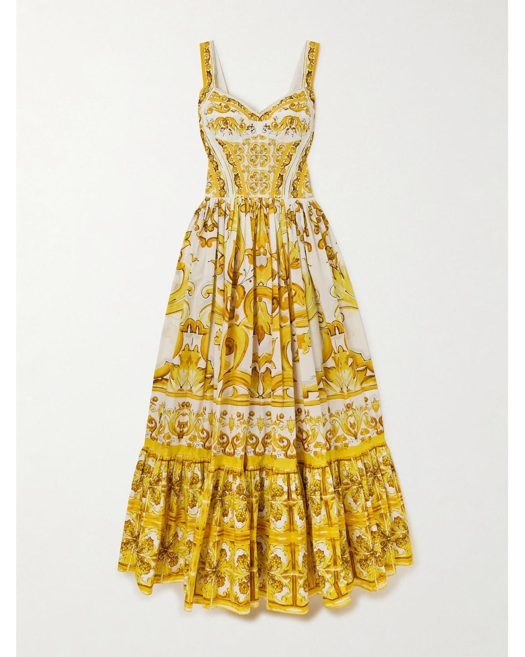 dolce and gabbana blue and yellow dress DOLCE & GABBANA Majolica Flower Drapped Silk Dress White Blue Yellow 46 US  10 L