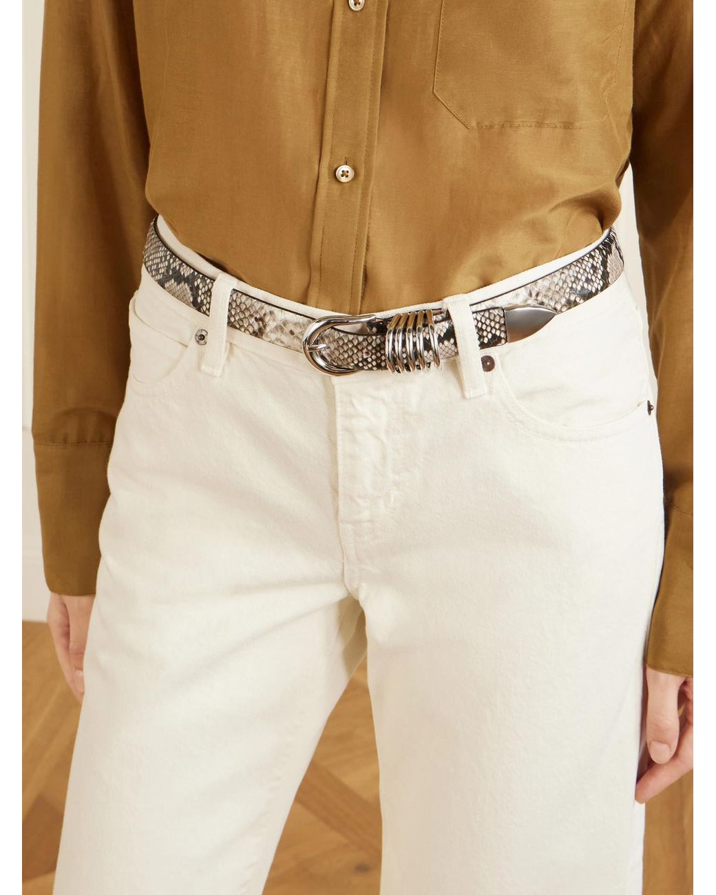 DEHANCHE White Hollyhock Snake-Effect Leather Belt