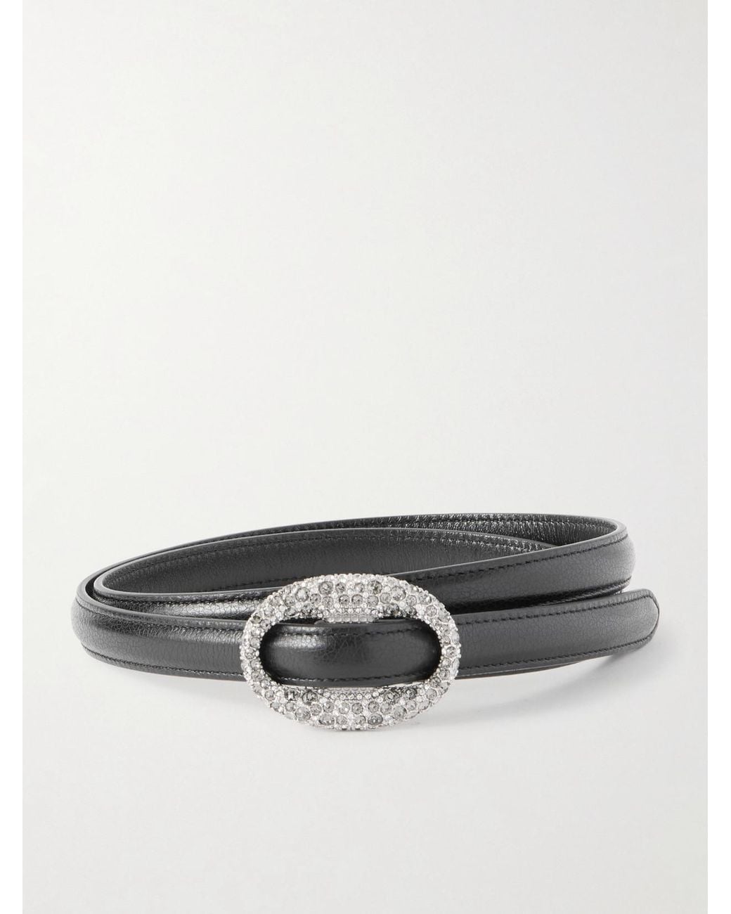 Saint Laurent Gray Crystal-Embellished Leather Belt