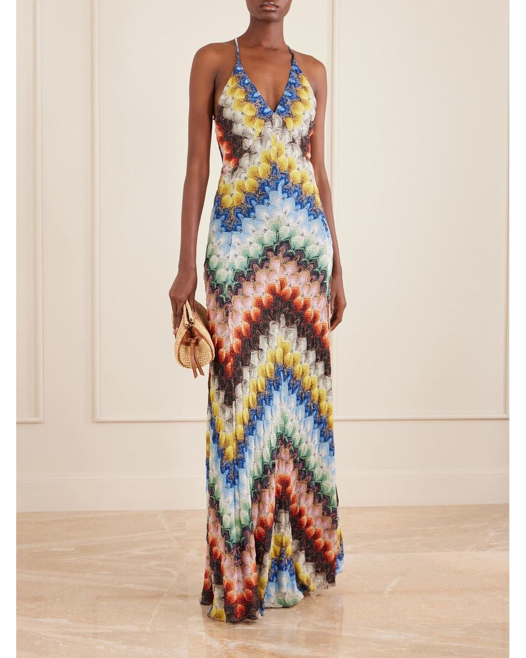 Missoni White Striped Metallic Crochet-Knit Maxi Dress