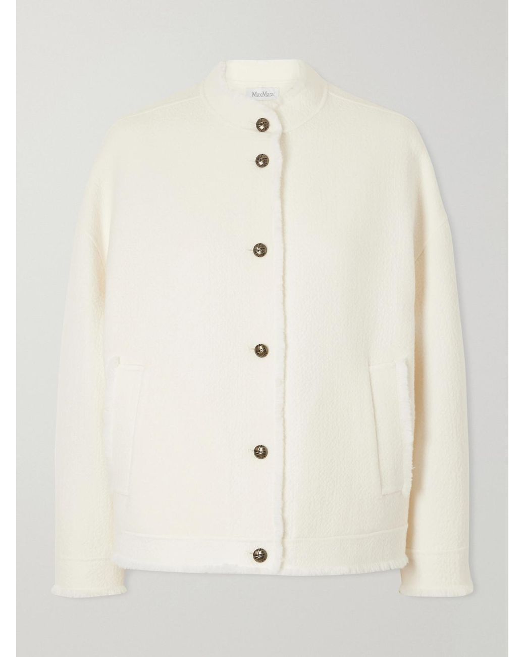 Max Mara Natural Palmizi Fringed Wool-Bouclé Jacket