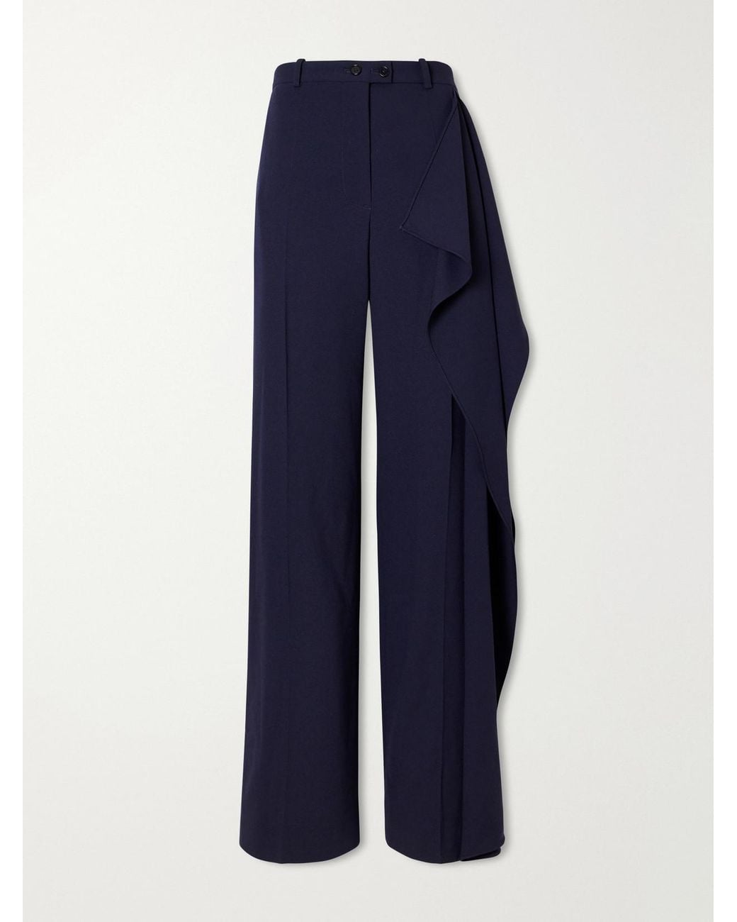Jil Sander Blue Draped Wool-Sablé Wide-Leg Pants