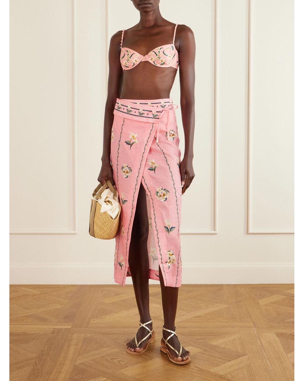Agua Bendita Pink Tierra Promessa Floral-Print Linen Pareo