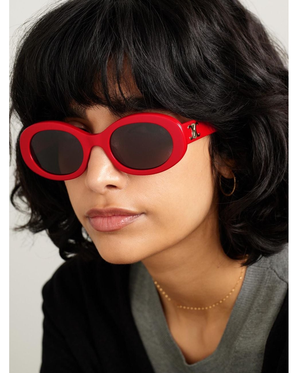 Céline Red Triomphe Oval-Frame Acetate Sunglasses