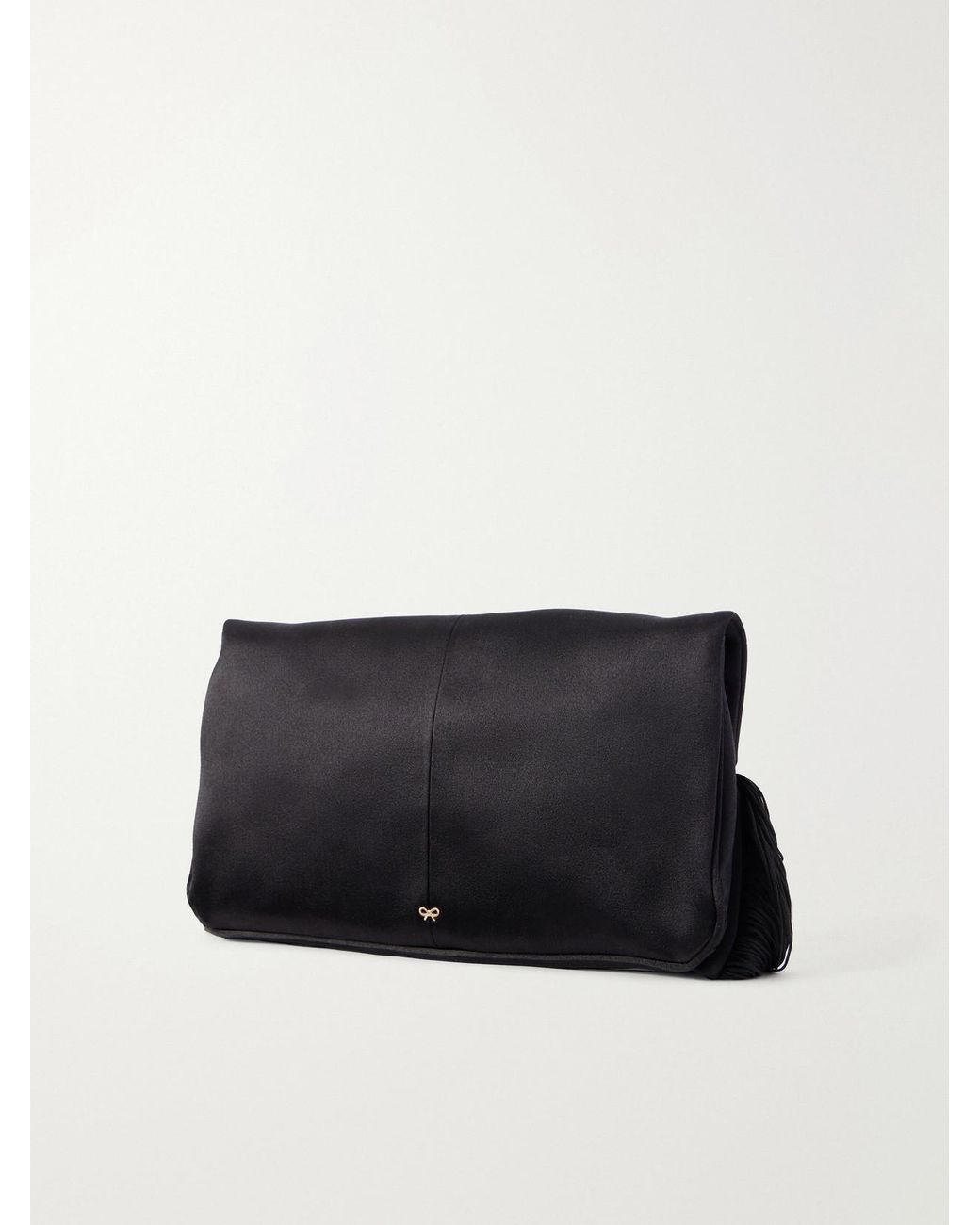 Anya Hindmarch Black Bow Fringed-Trimmed Satin Clutch