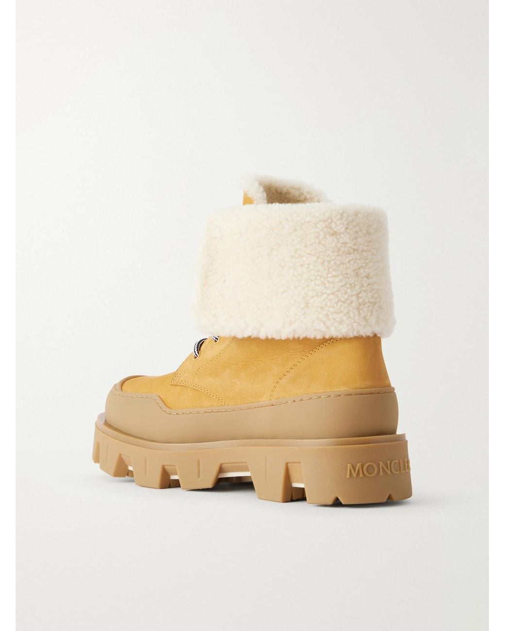 Moncler Natural Peak Snowcap Shearling-Trimmed Nubuck Ankle Boots
