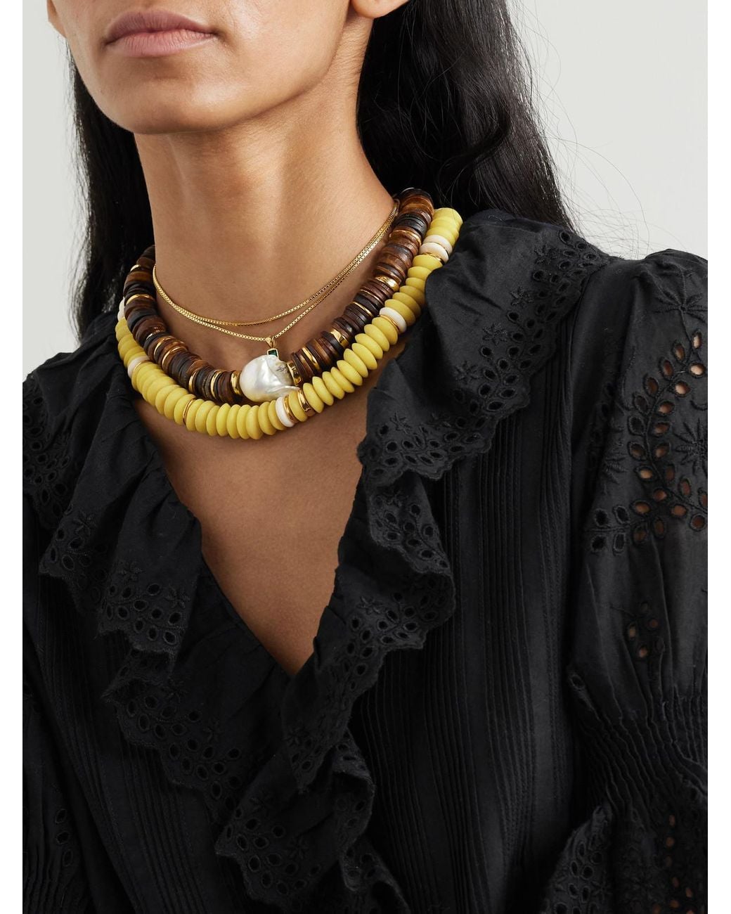 Lizzie Fortunato Yellow Laguna-Plated Beaded Necklace