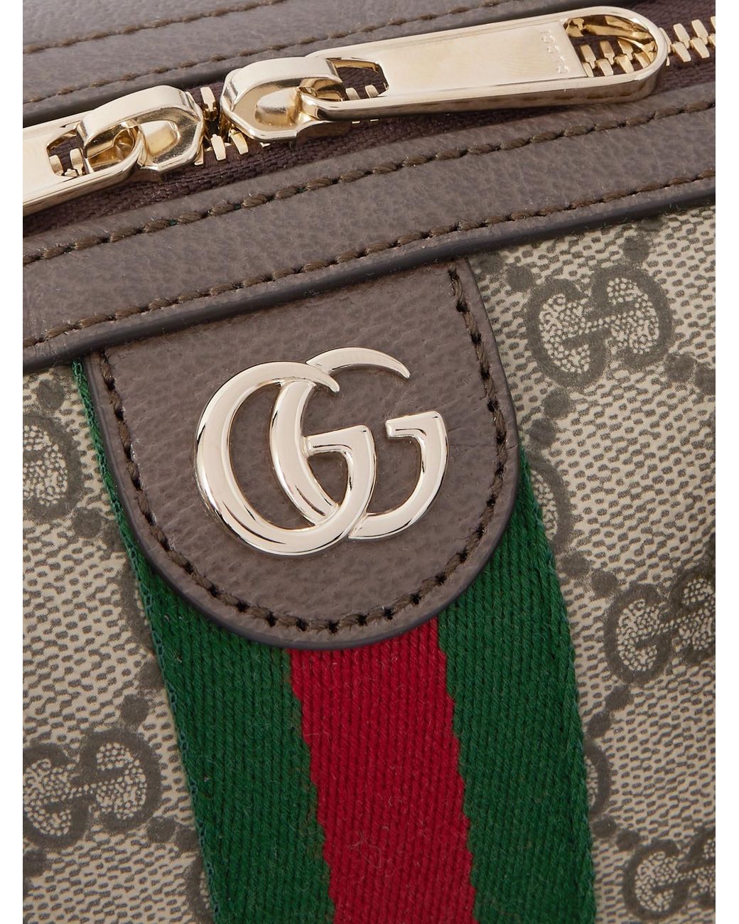 Gucci Natural Ophidia Textured Leather Coated Canvas-Jacquard Top-Handle Bag