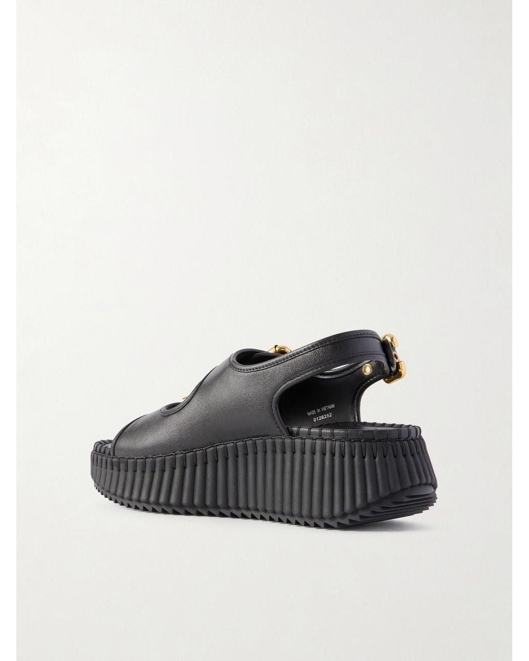 Chloé Black Nama Buckled Leather Wedge Sandals