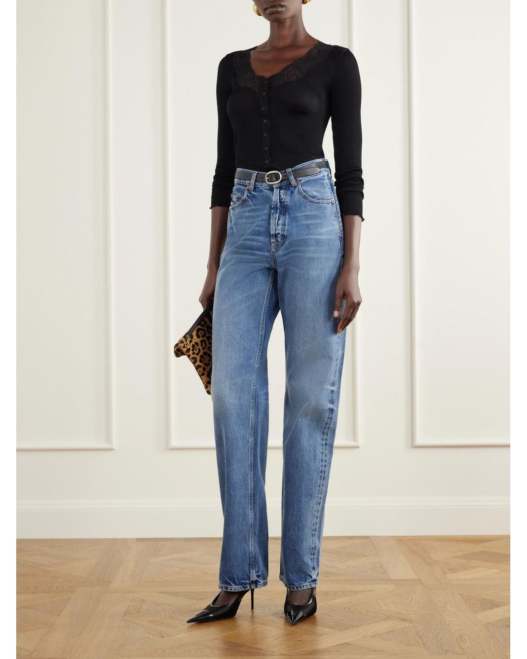 Saint Laurent Blue High-Rise Wide-Leg Jeans