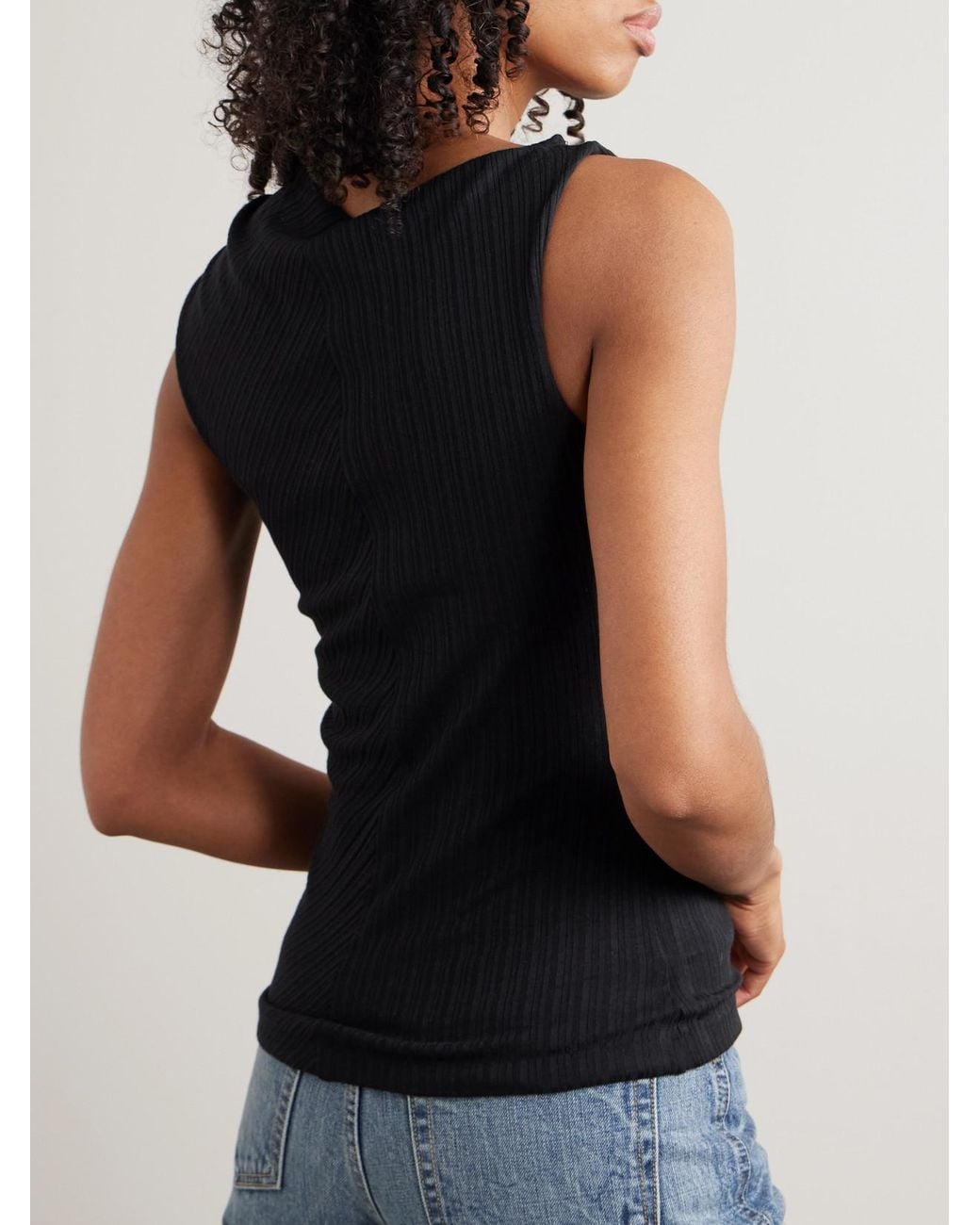 RÙADH Black Toga Draped Ribbed Organic Cotton And Modal-Blend Top
