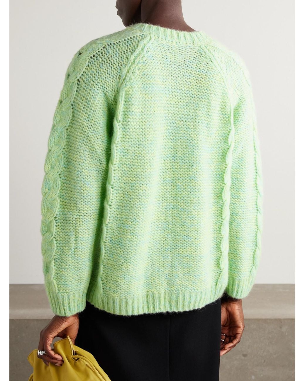 Bode Green Eiderdown Cable-Knit Alpaca, Mohair And Silk-Blend Sweater