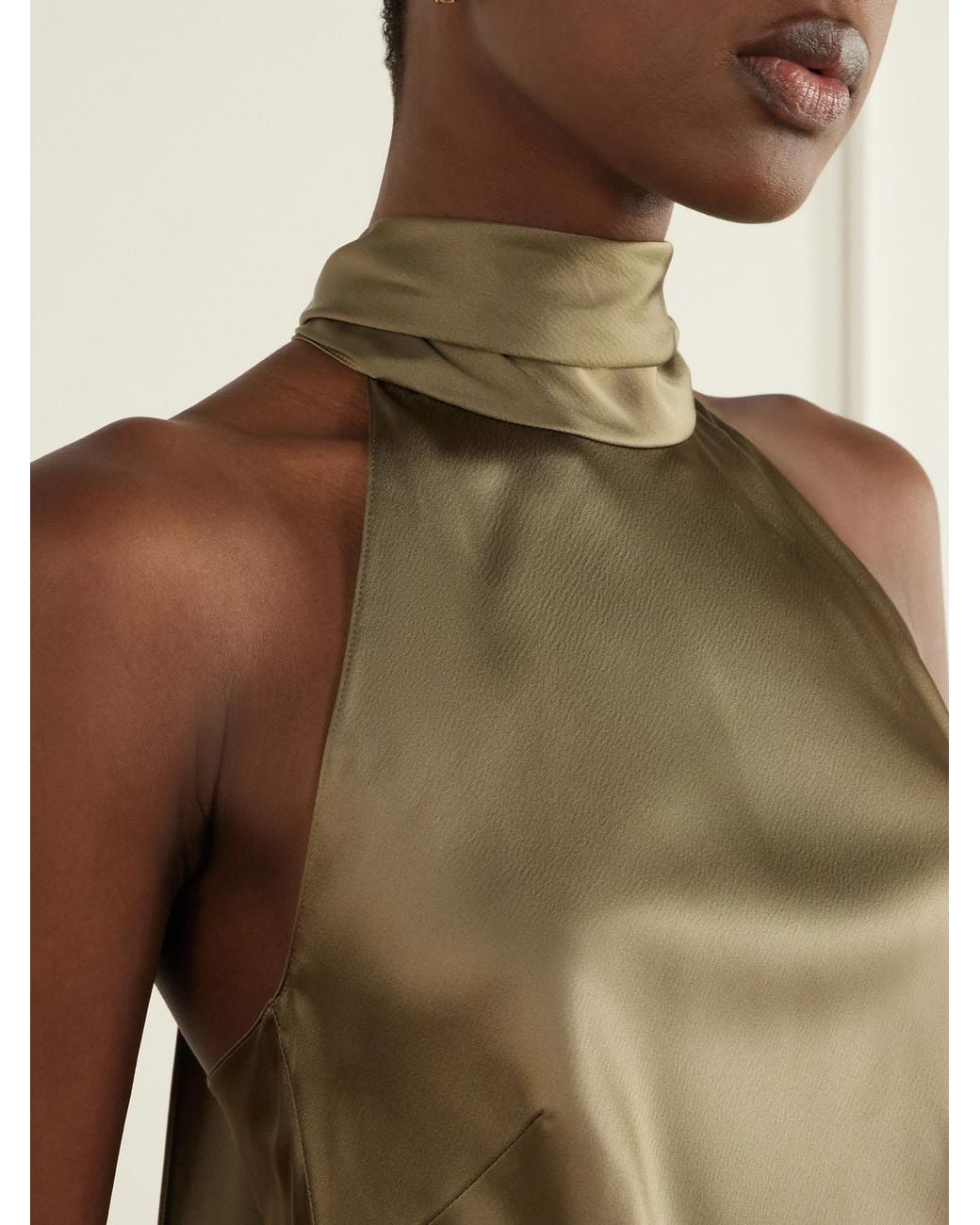 Ralph Lauren Green Chilton Satin Halterneck Top