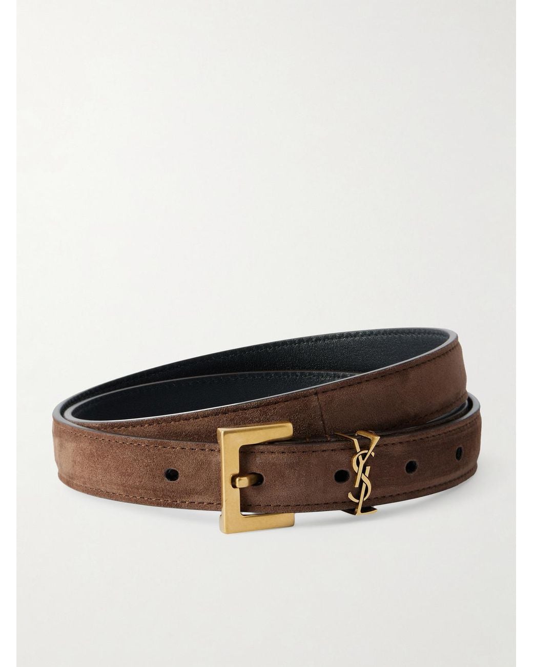 Saint Laurent Brown Cassandre Suede Belt