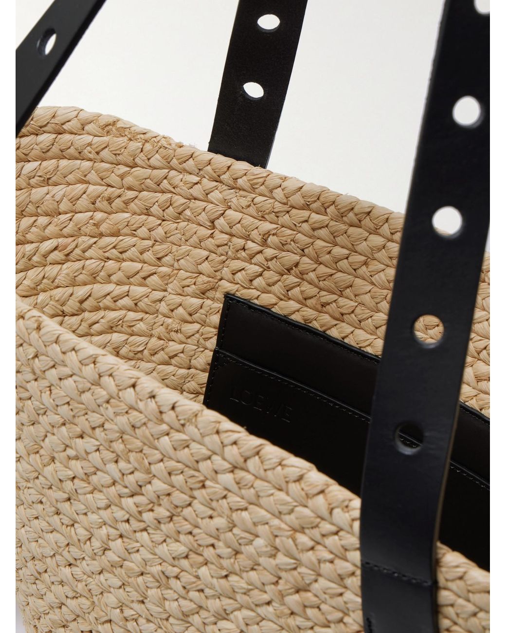 Loewe Natural Paula's Ibiza Punch Hole Small Leather-Trimmed Raffia Tote