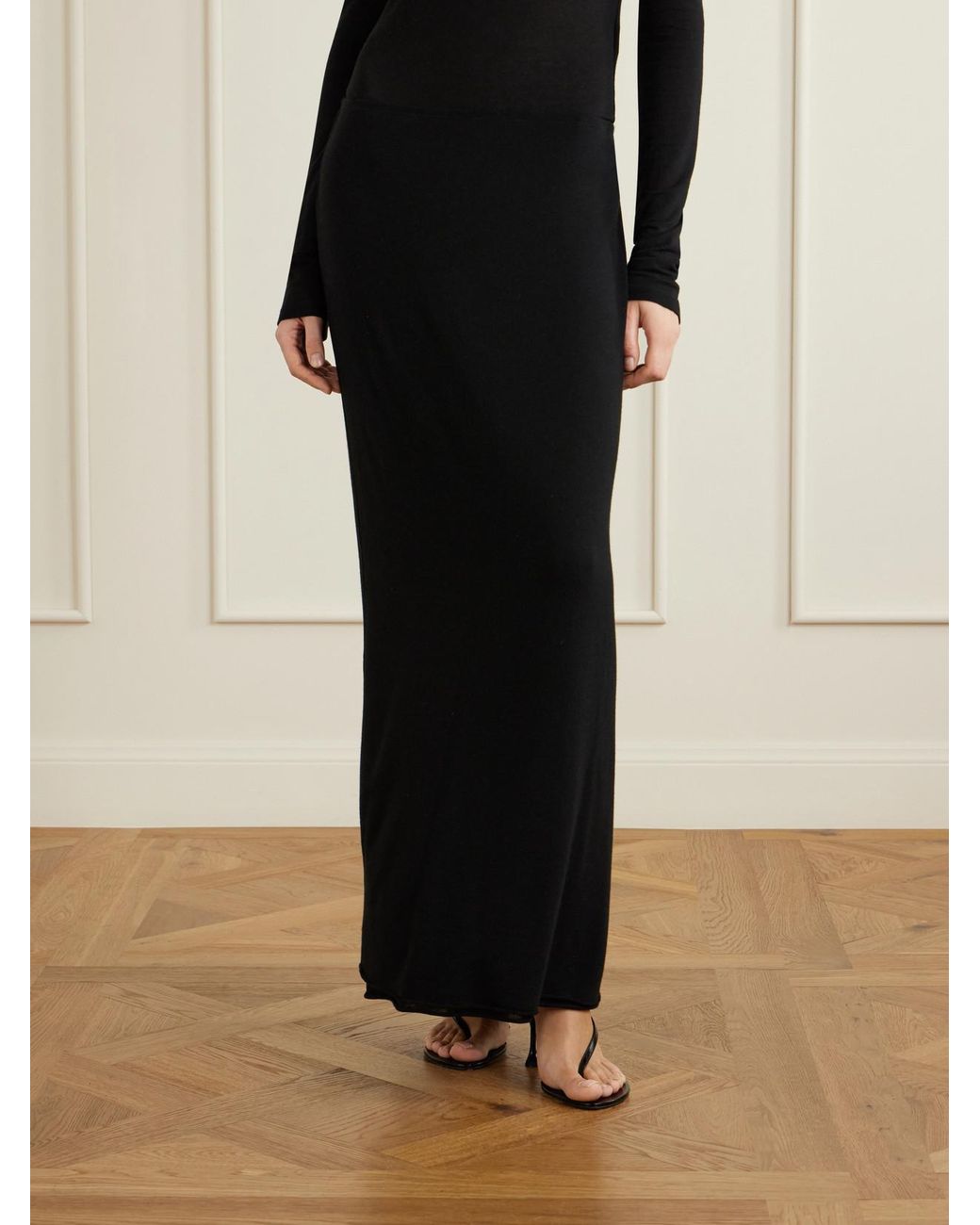 Colleen Allen Black Stretch Tencel Modal, Silk And Cashmere-Blend Maxi Skirt