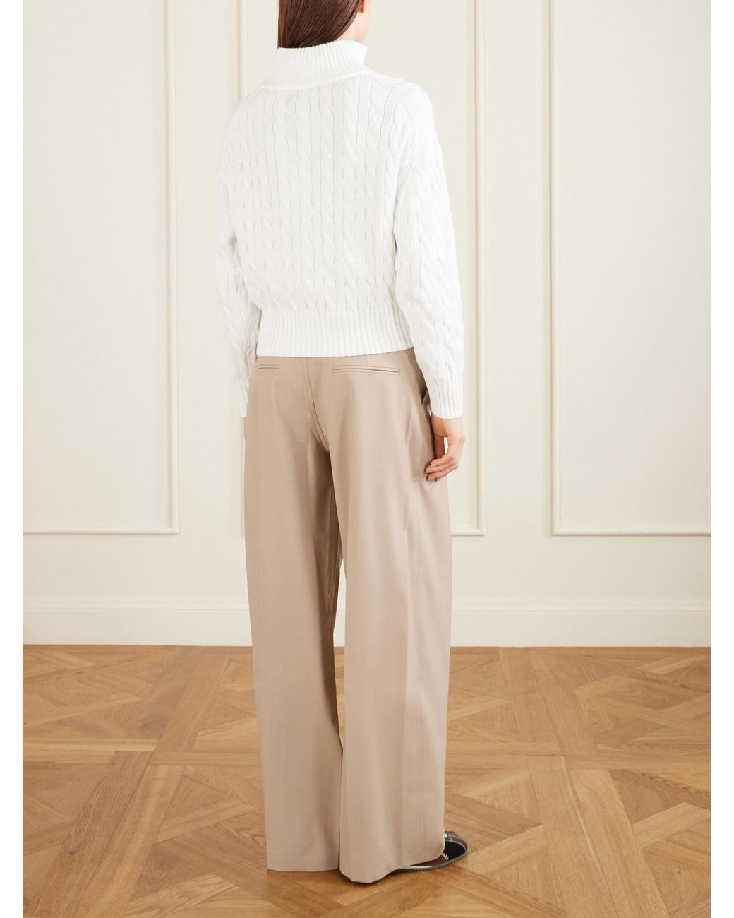 Polo Ralph Lauren White Embroidered Cable-Knit Cotton Half-Zip Sweater