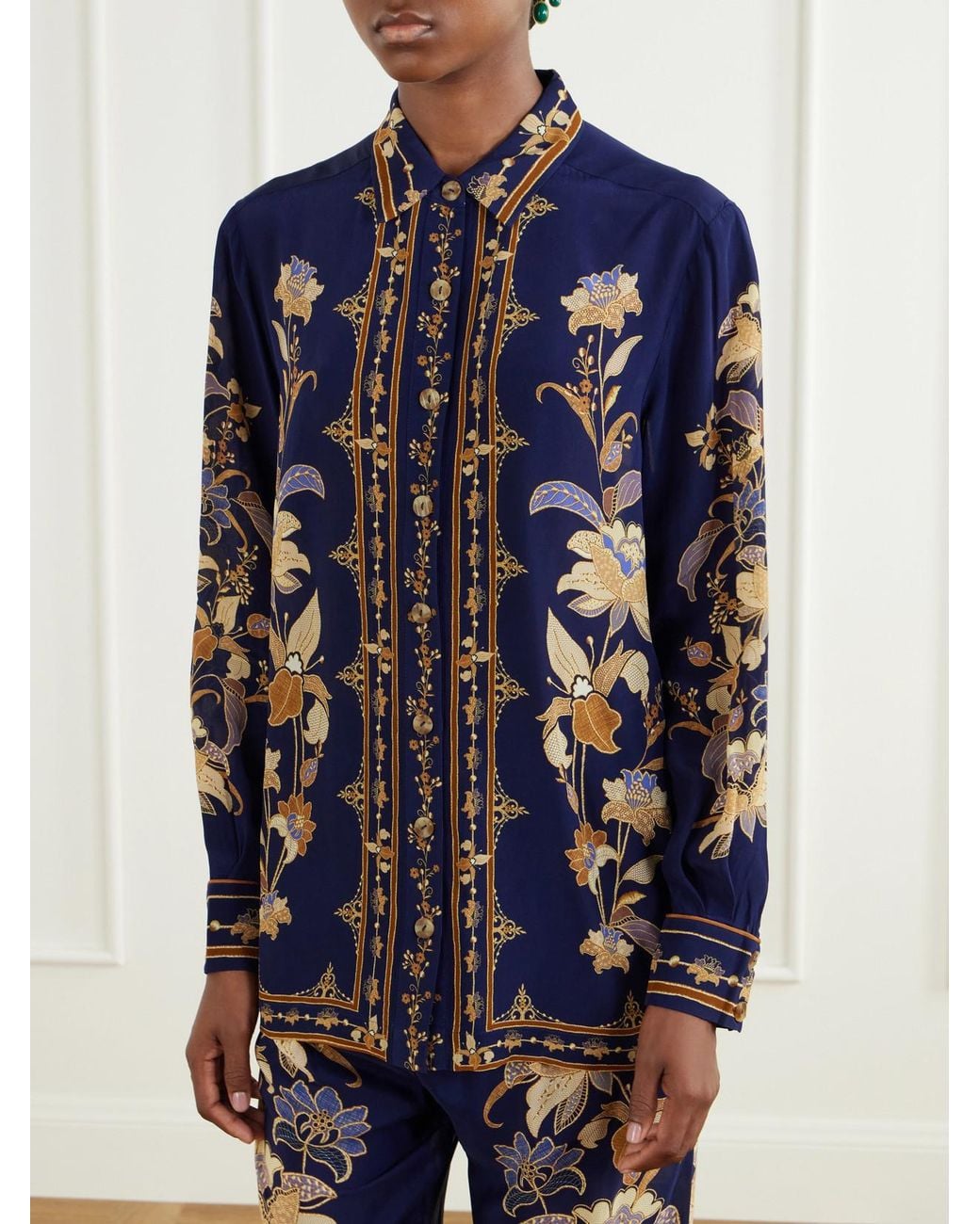 Farm Rio Blue Liz Floral-Print Button-Down Shirt