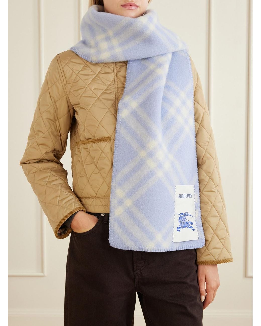 Burberry Blue Logo-Appliquéd Checked Wool Scarf