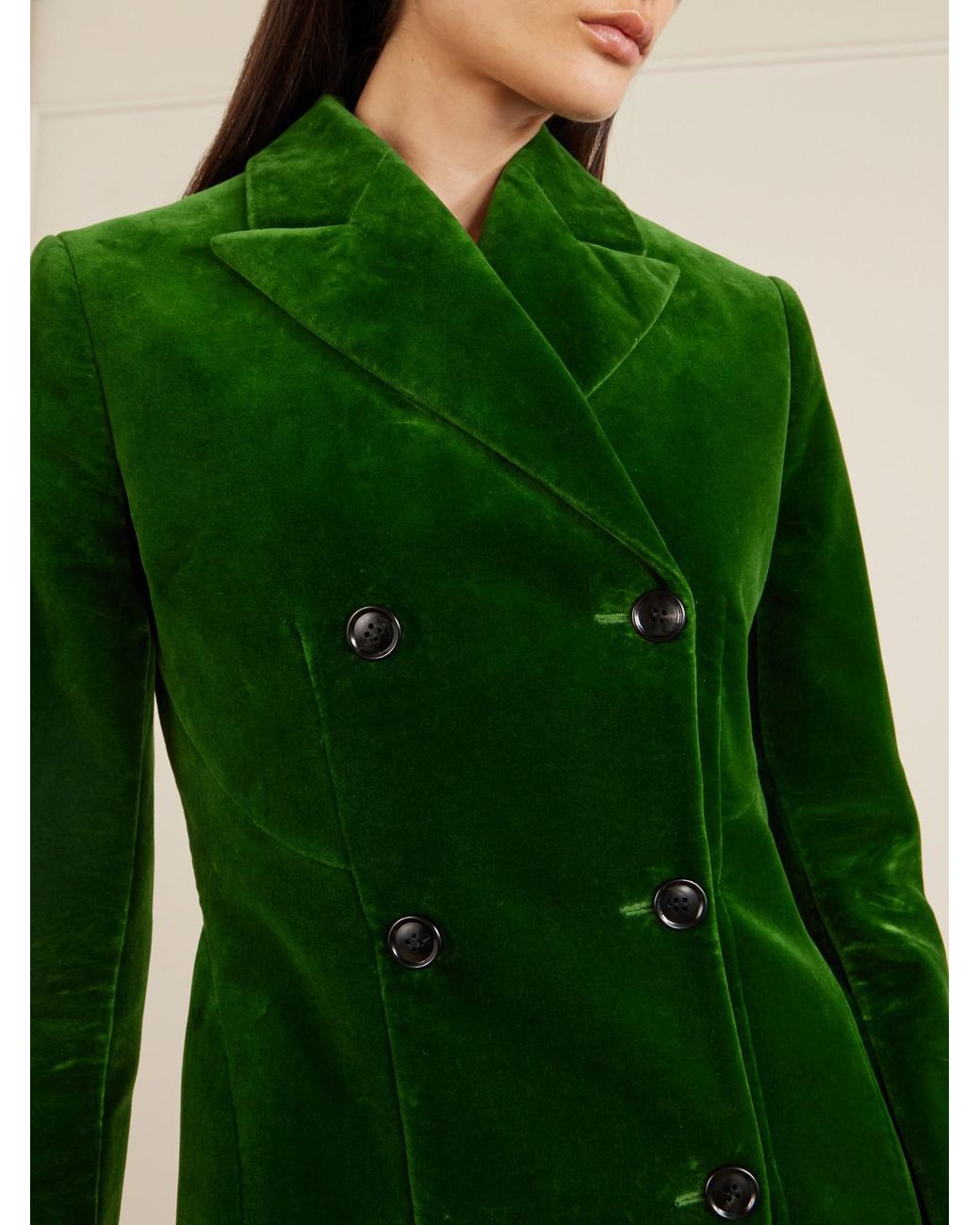 Alaïa Green Double-Breasted Cotton-Velvet Coat