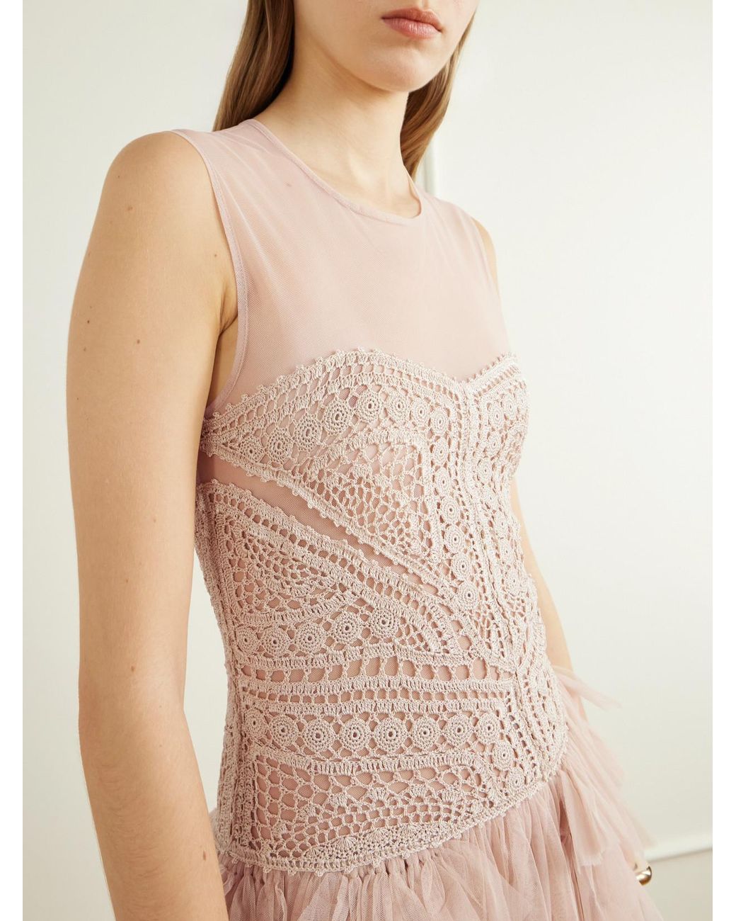 Ulla Johnson Pink Orla Crochet And Tulle Gown