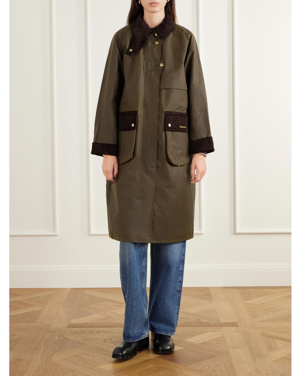 Barbour Green Kirklees Corduroy-Trimmed Waxed Cotton Jacket