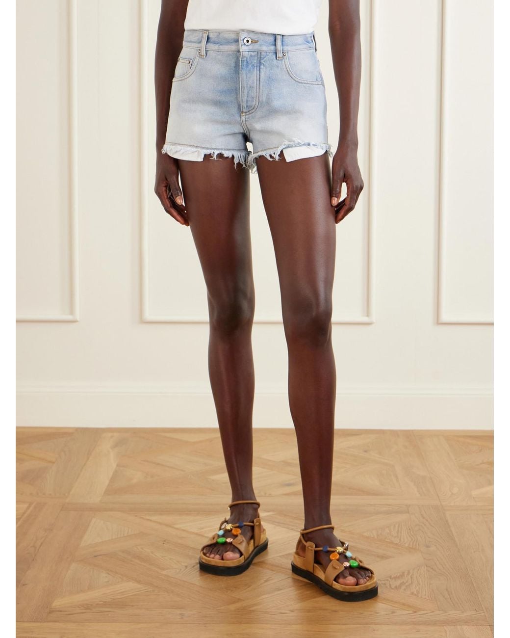 Loewe Blue Paula's Ibiza Anagram Distressed Straight-Leg Denim Shorts