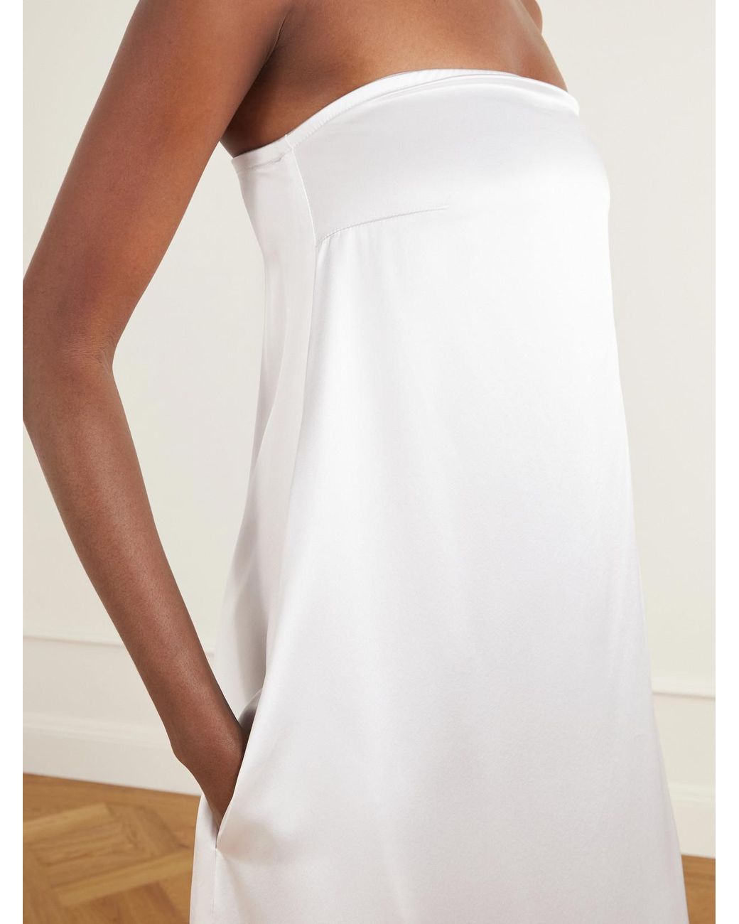 The Park White Edith Strapless Silk-Satin Maxi Dress