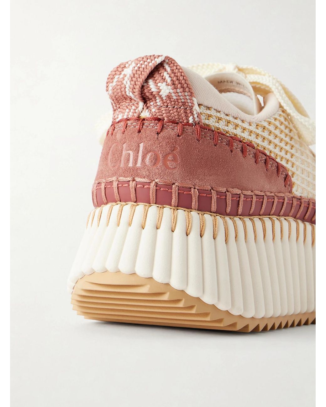 Chloé Natural Nama Embroidered Suede And Recycled-Mesh Sneakers