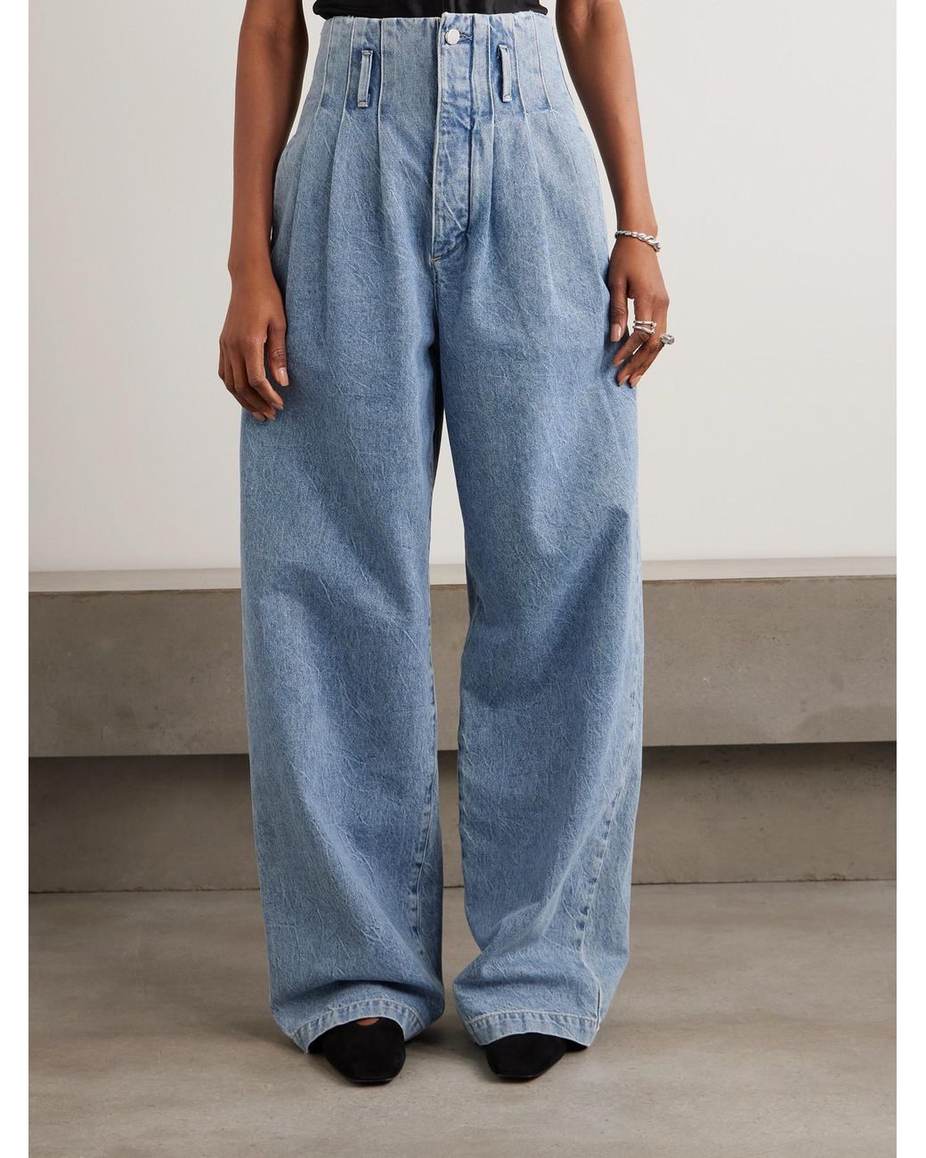 Agolde Blue Maria Mcmanus Corset Wide Leg Belted Pintucked High-Rise Jeans