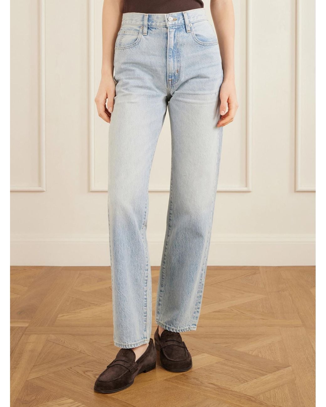 SLVRLAKE Denim Blue London Organic High-Rise Straight-Leg Jeans