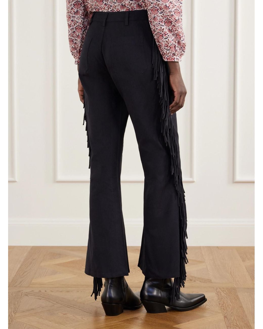Alix Of Bohemia Blue Bunny Onyx Fringed Cotton-Gabardine Straight-Leg Pants