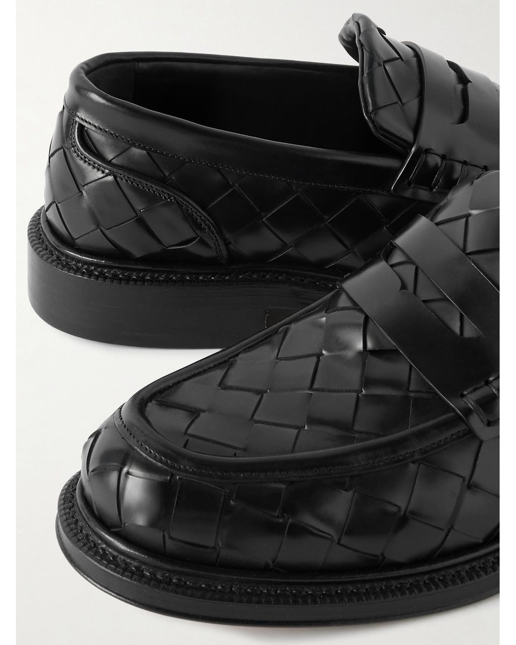 Bottega Veneta Black James Intrecciato Leather Loafers
