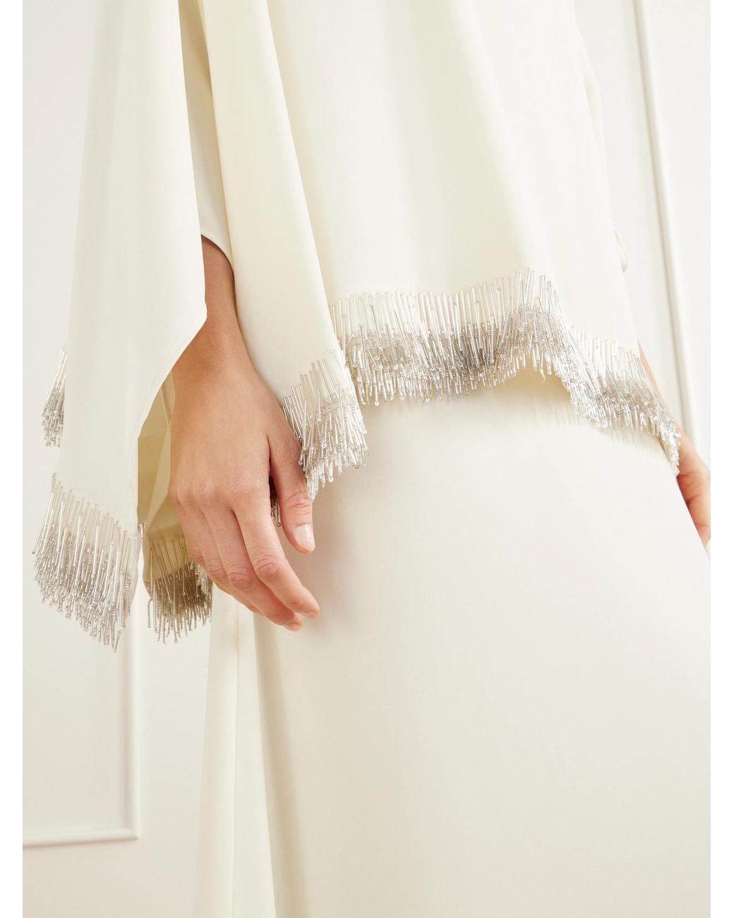 Abadia White Bead-Embellished Layered Crepe Gown