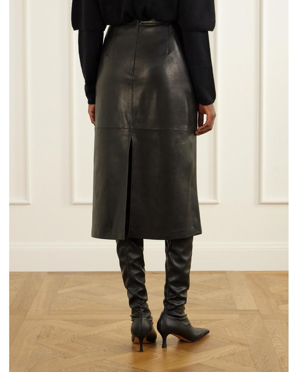 Nour Hammour Black Alana Paneled Leather Midi Skirt