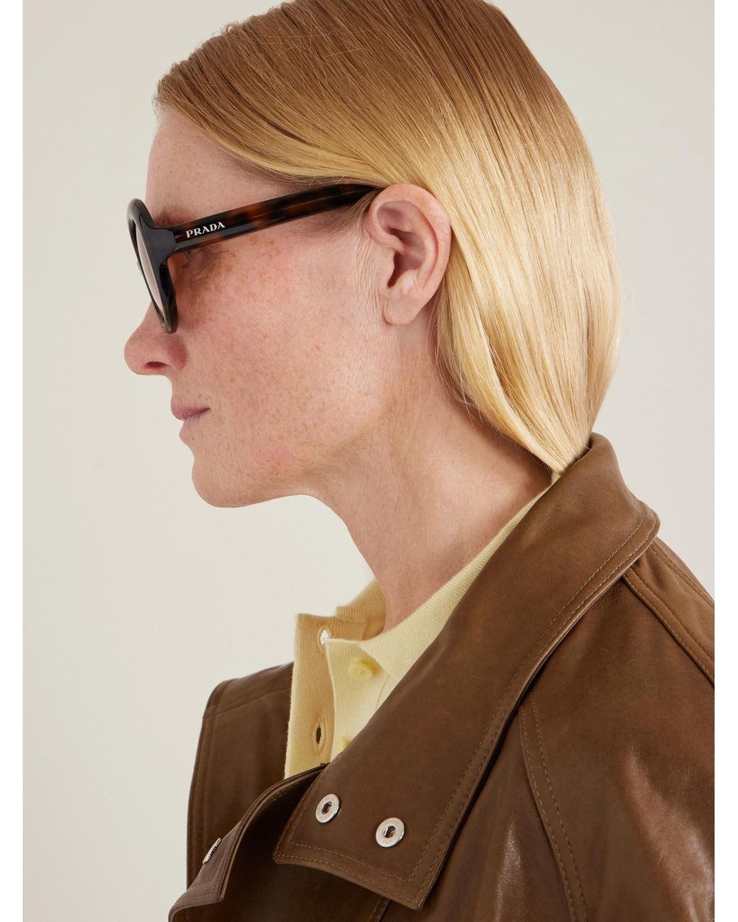 Prada Brown Round-Frame Acetate Sunglasses