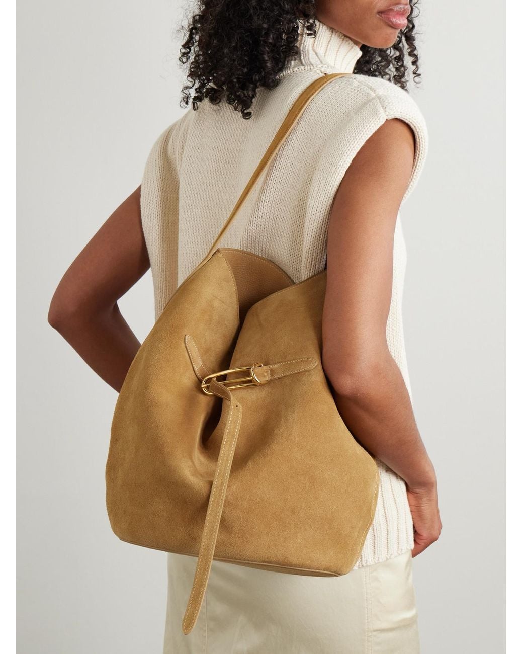Liffner Natural Buckled Suede Bucket Bag
