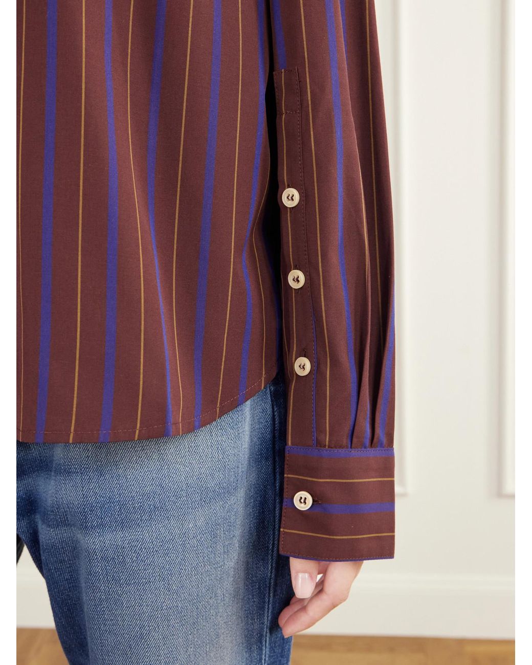 Jamie Haller Purple The Editor Striped Cotton And Silk-Blend Poplin Shirt