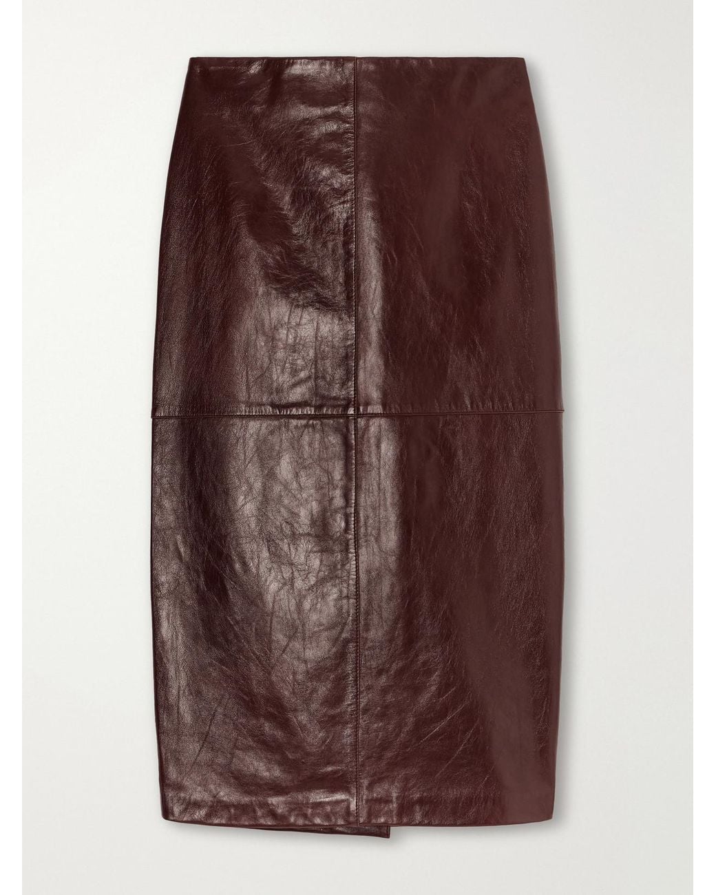Sportmax Brown Lappole Paneled Glossed-Leather Midi Skirt