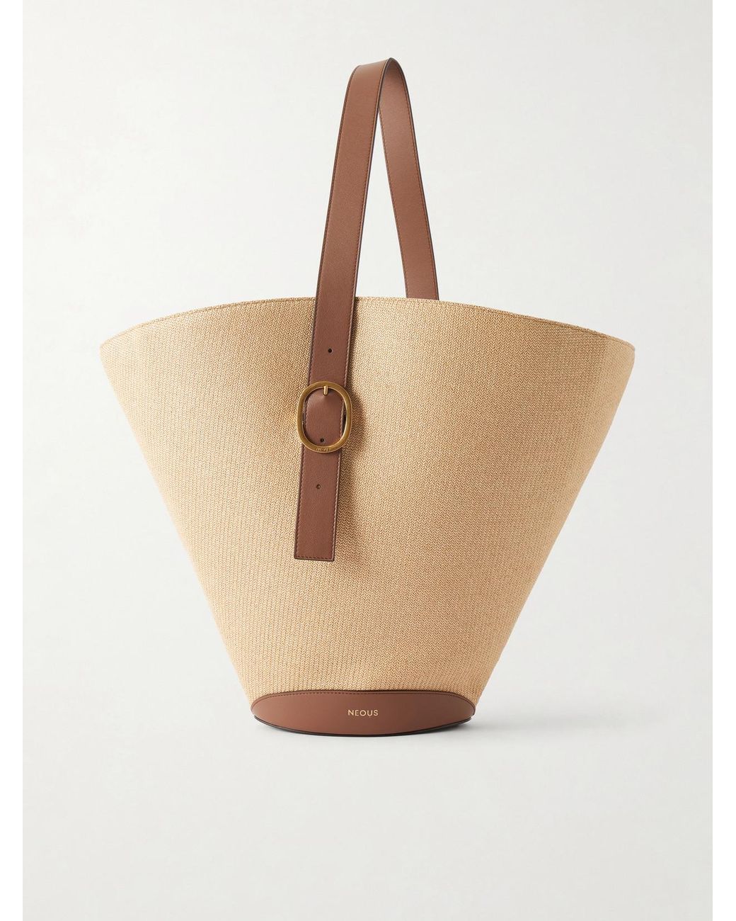 Neous Natural Apheli Leather-Trimmed Raffia Shoulder Bag