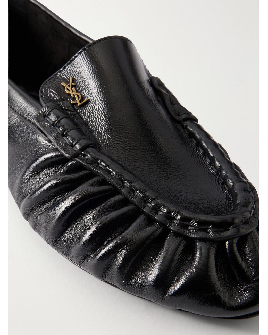 Saint Laurent Black Loaferino Gathered Leather Ballet Flats