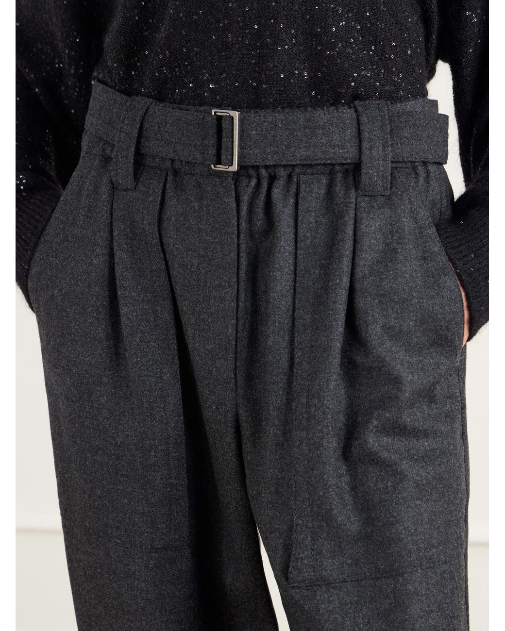 Brunello Cucinelli Blue Belted Felted Wool And Cashmere-Blend Tapered Pants