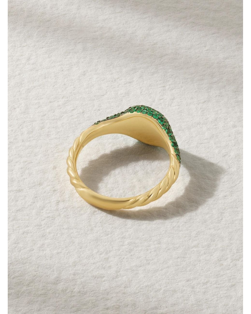David Yurman Gray 18-Karat Emerald Pinky Ring
