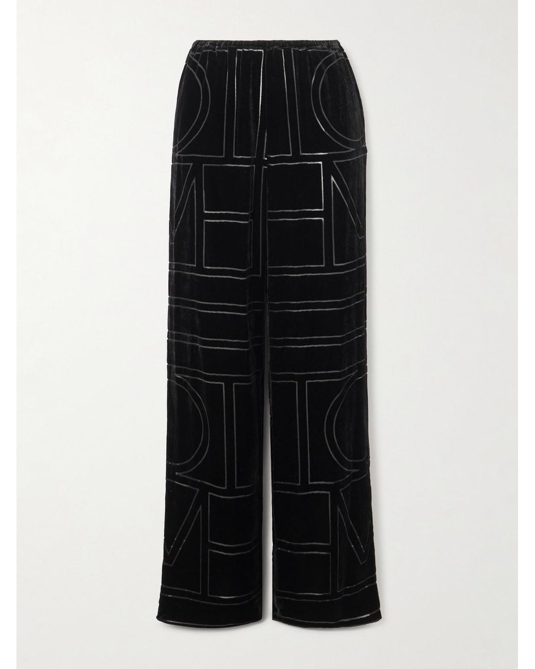 Totême Black Devoré-Velvet Wide-Leg Pants