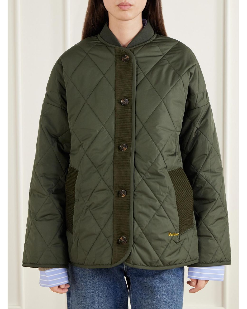 Barbour Green Abercorn Corduroy-Trimmed Shell Quilted Jacket