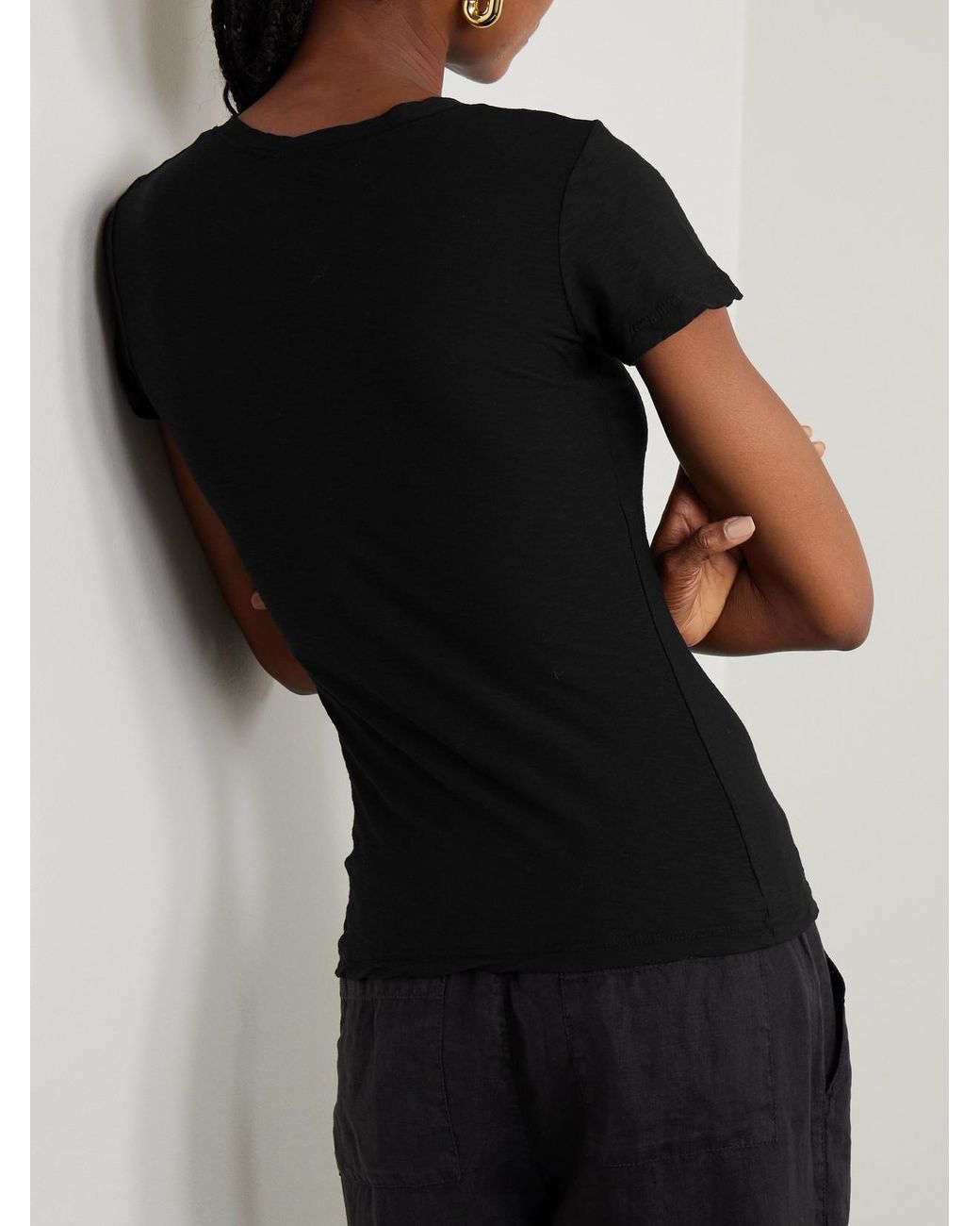 James Perse Black Casual Slub Cotton-Jersey T-Shirt